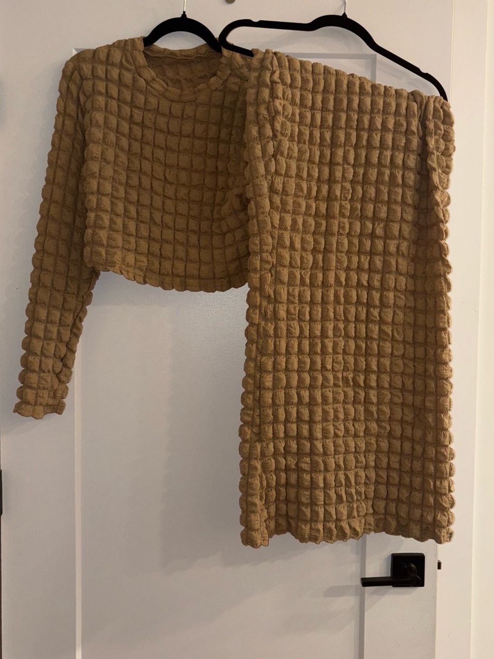 Women’s Cozy Waffle Knit skirt set - Tan